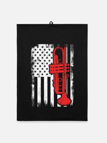 Trompete USA Flagge - Organic Geschirrtuch - Schwarz - Vorne