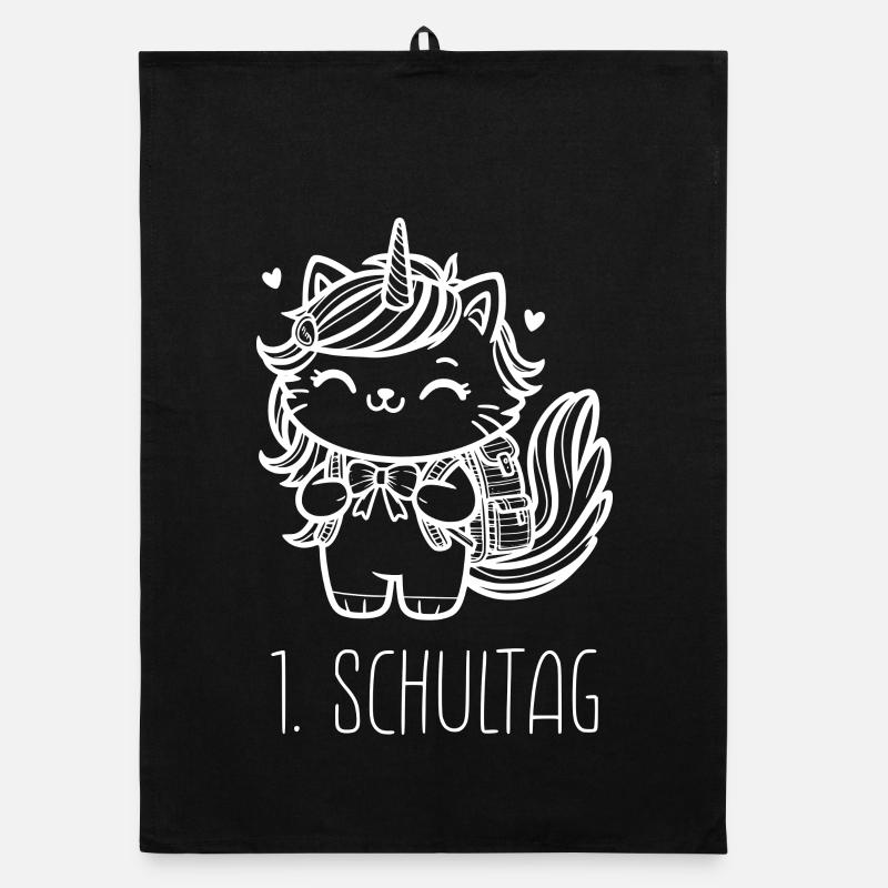 1. Schultag Einhornkatze (weiß) Organic Geschirrtuch