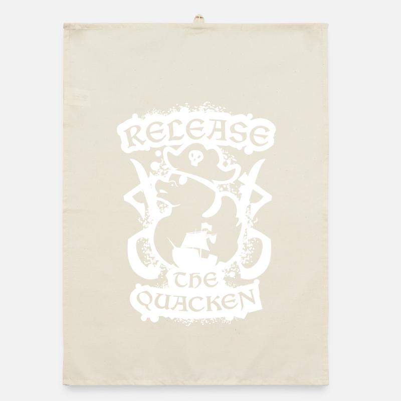 Release The Quacken Funny Pirate Duck Organic dish towel