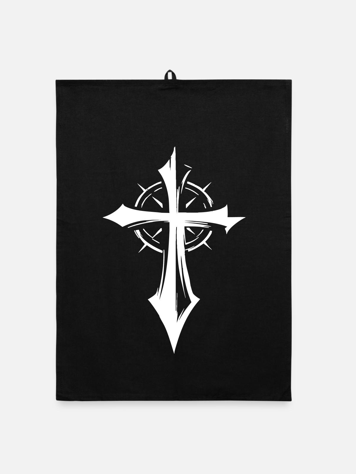Kreuzdesign mit Spiritueller Symbolik - Organic Geschirrtuch - Schwarz - Vorne