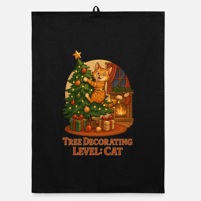 Le chat décore le sapin de Noël Torchon bio