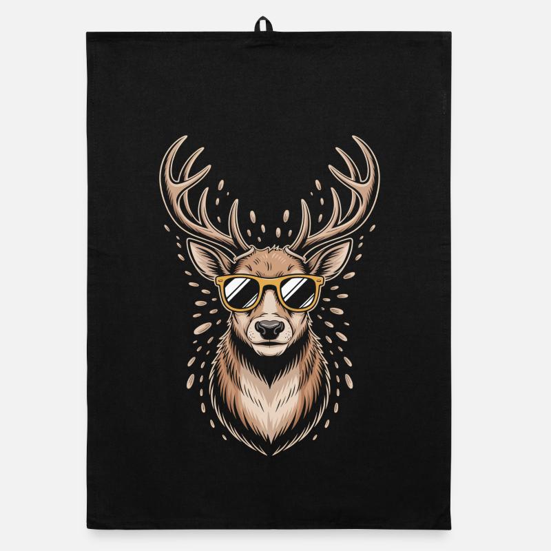 Hirsch mit Geweih und Sonnenbrille Organic Geschirrtuch