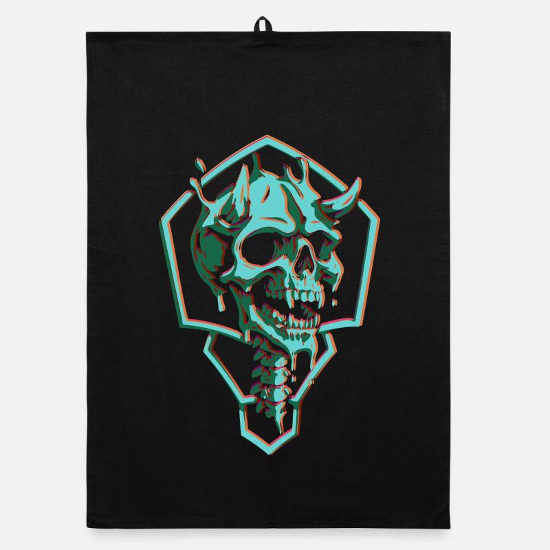 Neon skull in hexagon Organic dish towel