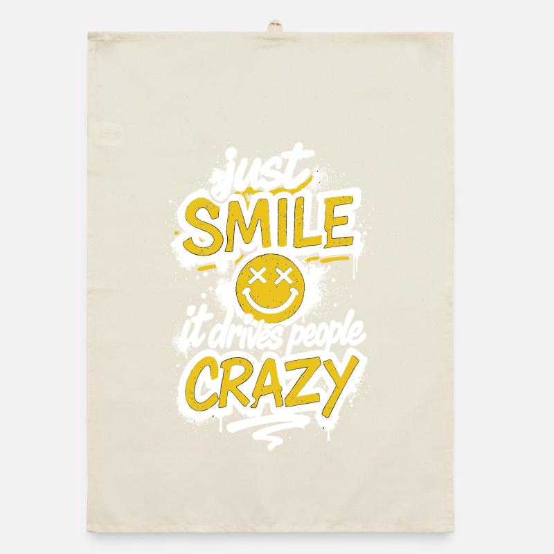 Just Smile – Crazy Graffiti Saying Organic dish towel