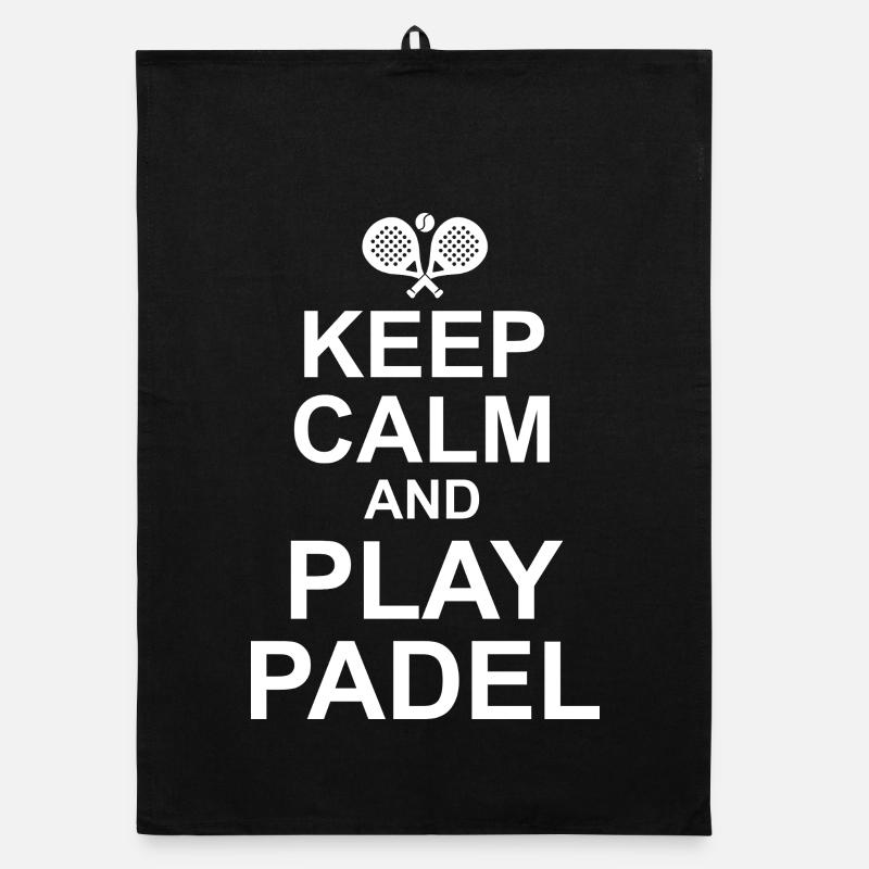 Reste calme et joue au Padel | Padel amusant - Torchon bio - noir