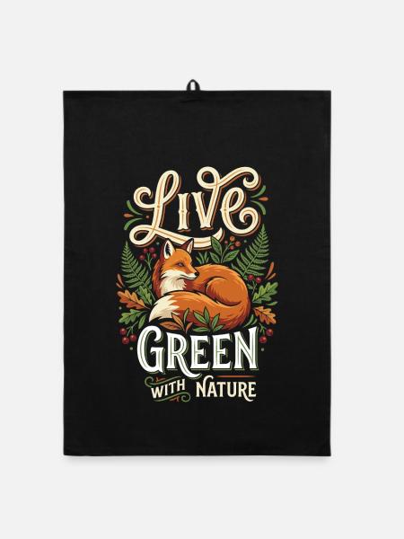 Live Green with Nature – Fuchs im Wald - Organic Geschirrtuch - Schwarz - Vorne