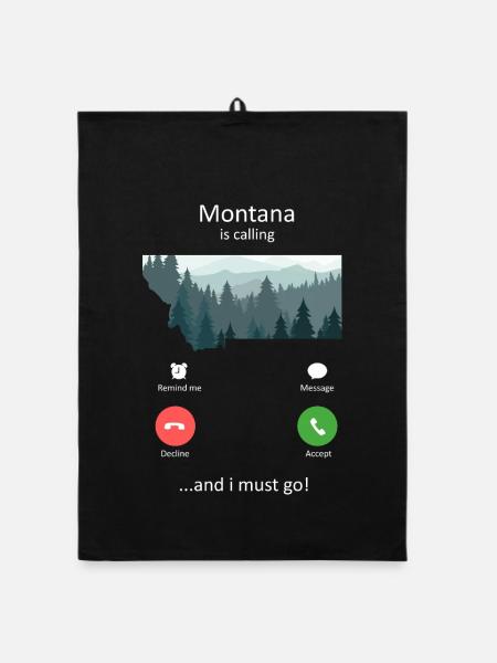 Montana Is Calling And I Must Go Retro Nature Trip - Organic dish towel - black - Front