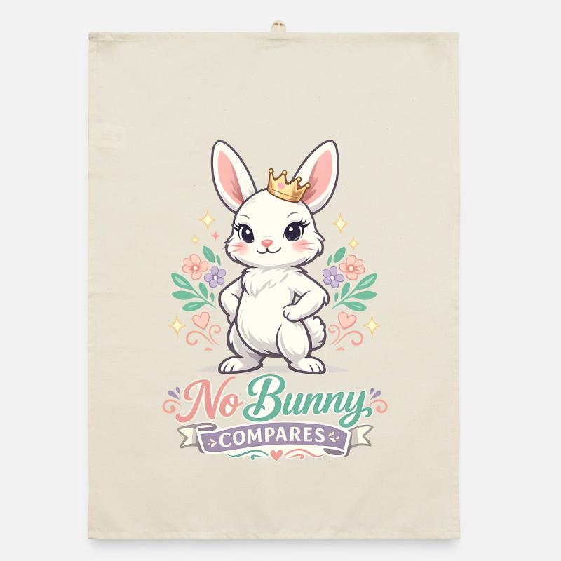 Cute Easter bunny with colorful egg and lettering Organic dish towel