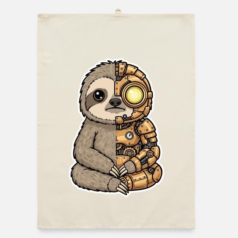 Sloth Cyborg Steampunk Mechanical Gold Organic dish towel