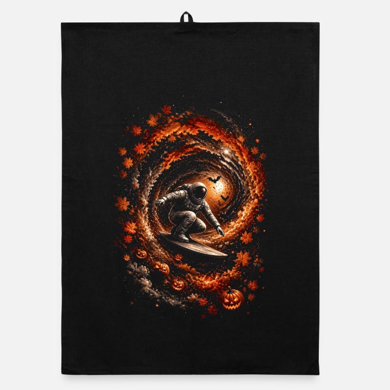 Astronaute surfeur - spirale d'automne - Halloween Torchon bio