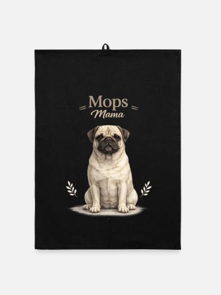 Mops Mama – Geschenk für Mops Liebhaberinnen - Organic Geschirrtuch - Schwarz - Vorne