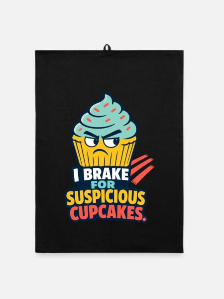 I Brake for Suspicious Cupcakes – Backhumor - Organic Geschirrtuch - Schwarz - Vorne