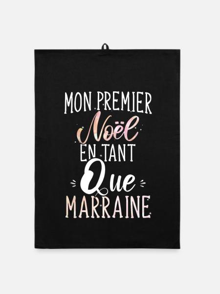 Mon premier noël en tant que marraine cadeau drôle - Torchon bio - noir - Devant