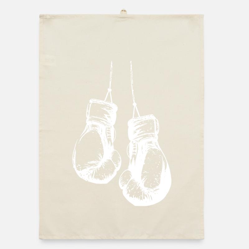 Hanging boxing gloves in white Organic dish towel