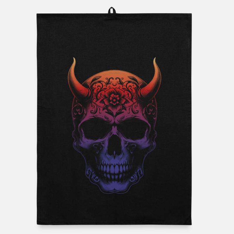 Totenkopf mit Hörnern - Organic Geschirrtuch - Schwarz