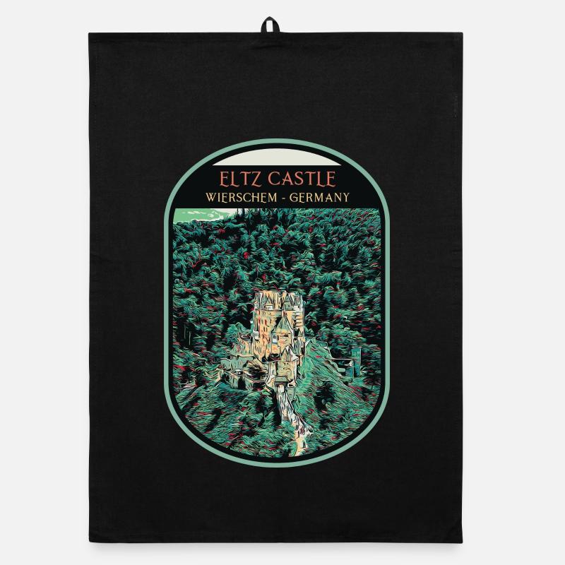 Illustration Schloss Eltz, Moseltal Organic Geschirrtuch