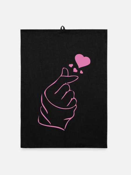 Finger heart k-pop K-drama 2 colors - Organic dish towel - black - Front