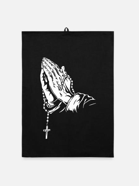 Praying Hands with Rosary Artwork - Organic dish towel - black - Front