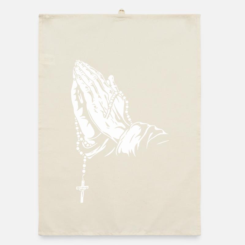 Praying Hands with Rosary Artwork Organic dish towel