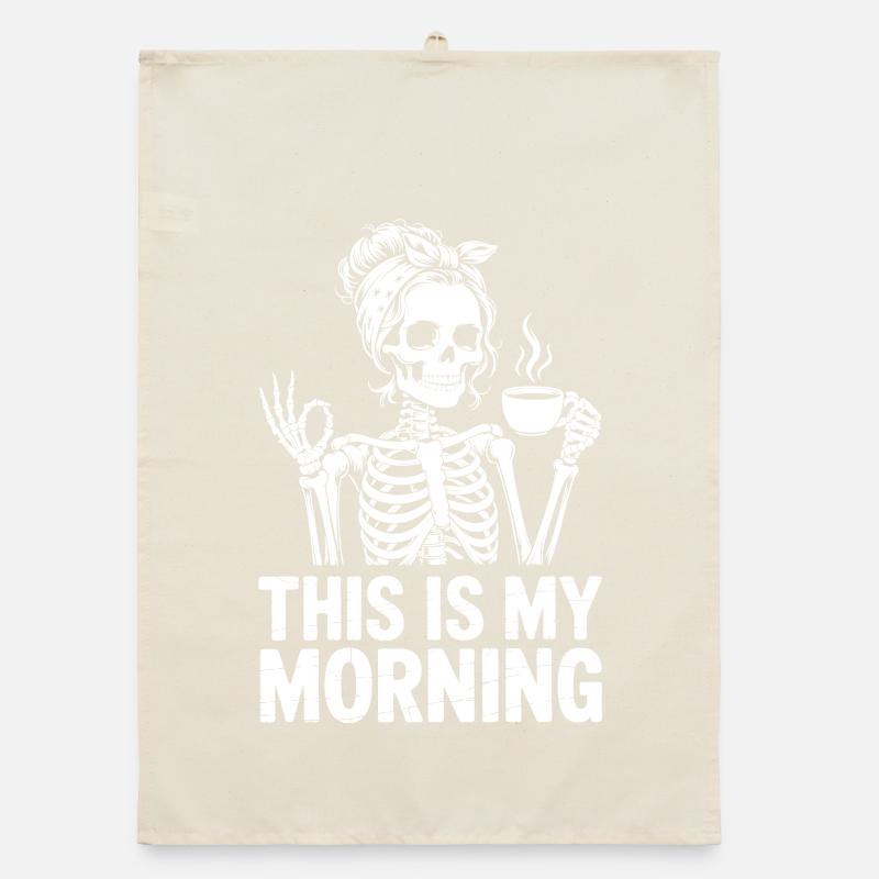 Skeleton Coffee Morning Greeting Organic dish towel