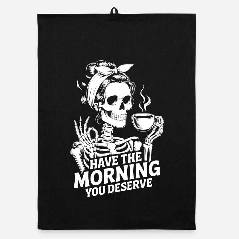 Kaffeekick Skelett Morgenritual Organic Geschirrtuch
