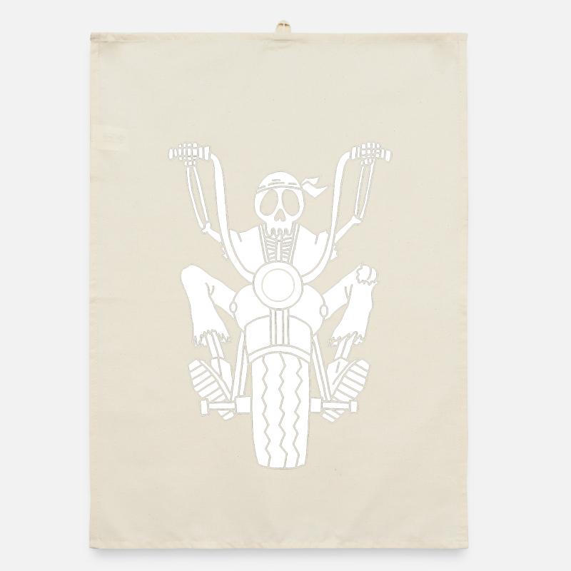 Skeleton Biker (White) Organic dish towel
