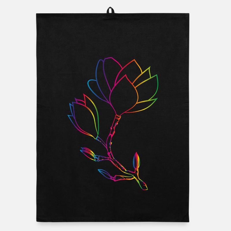 Dessin au trait de magnolia coloré moderne Torchon bio