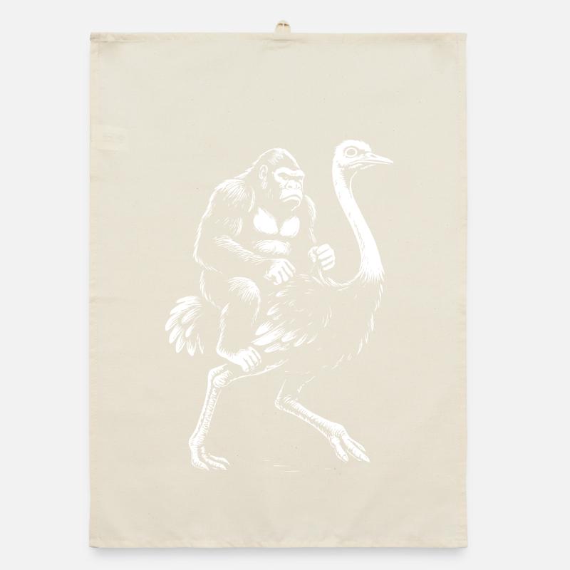 Gorilla Riding a Ostrich Illustration Organic dish towel
