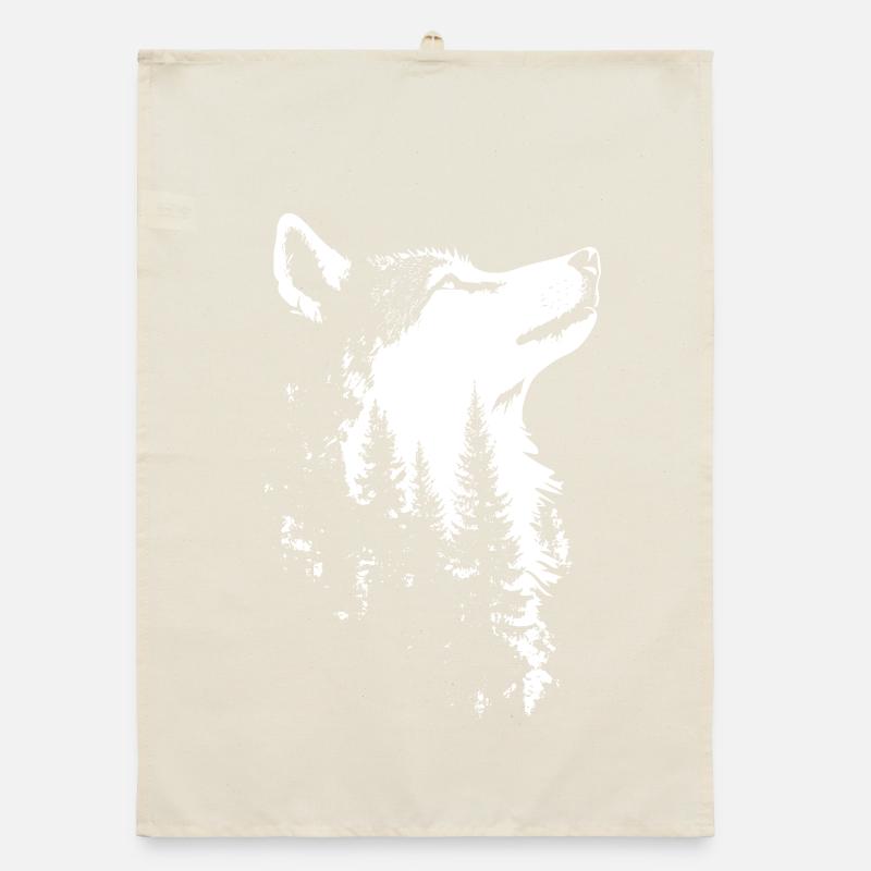 Nordic Wolf Forest Silhouette Organic dish towel