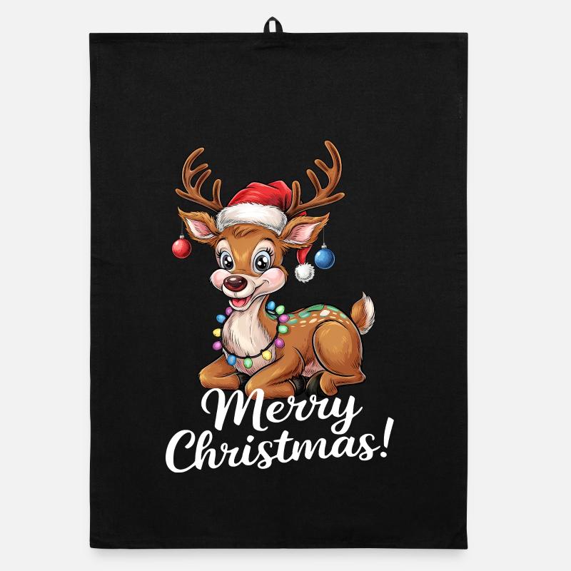 Rentier Weihnachtspullover Merry Christmas lustig Organic Geschirrtuch