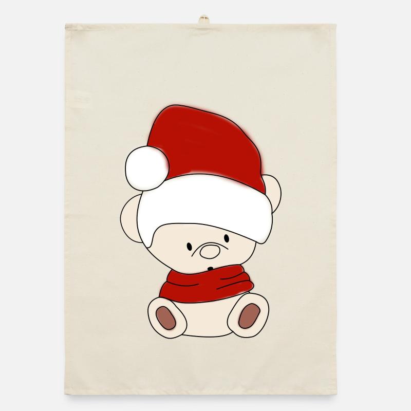 Teddy bear with winter hat Santa hat Organic dish towel