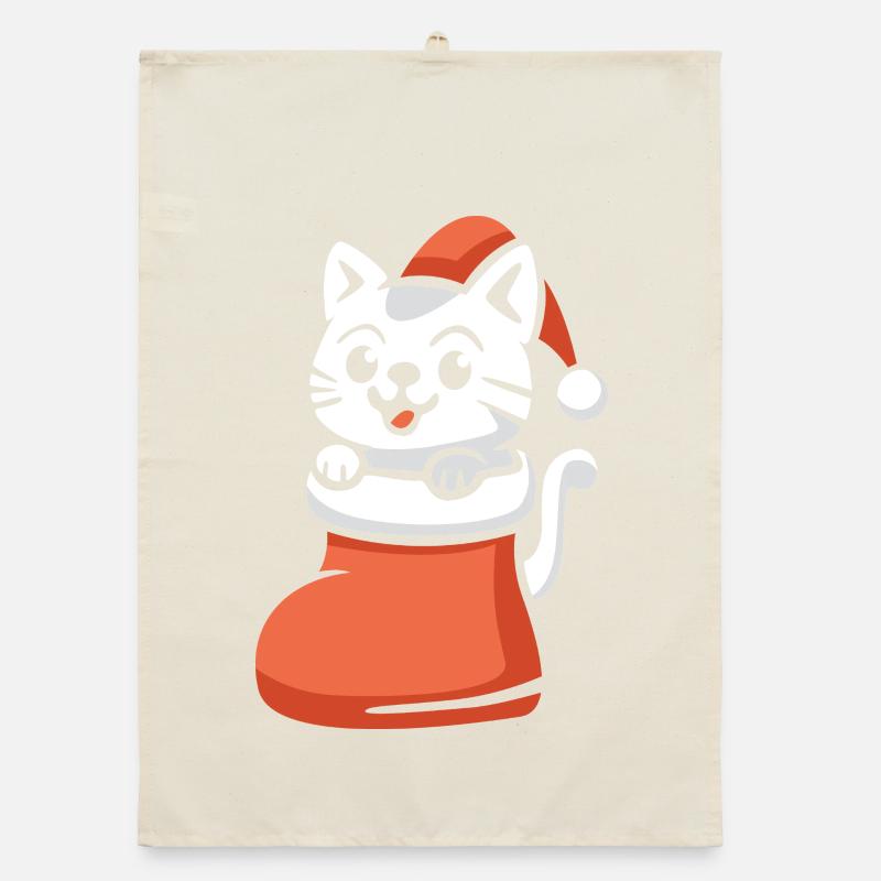 Chat de Noël mignon en bas de Noël dessin animé Torchon bio