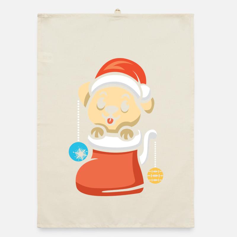 Chiot de Noël avec bijoux dans le coffre Torchon bio