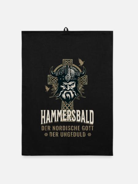 Hammersbald - Lustiger Wikinger-Gott der Ungeduld  - Organic Geschirrtuch - Schwarz - Vorne