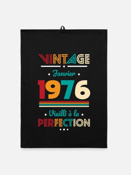 Anniversaire 50 ans - Vintage - Janvier 1976 - Torchon bio - noir - Devant
