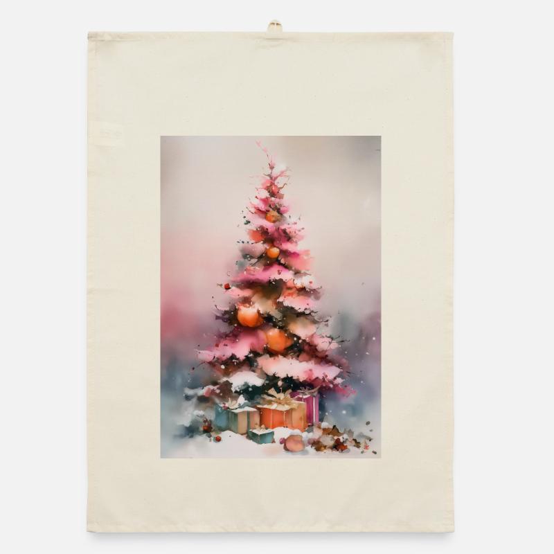 Watercolor pastel Christmas tree Organic dish towel