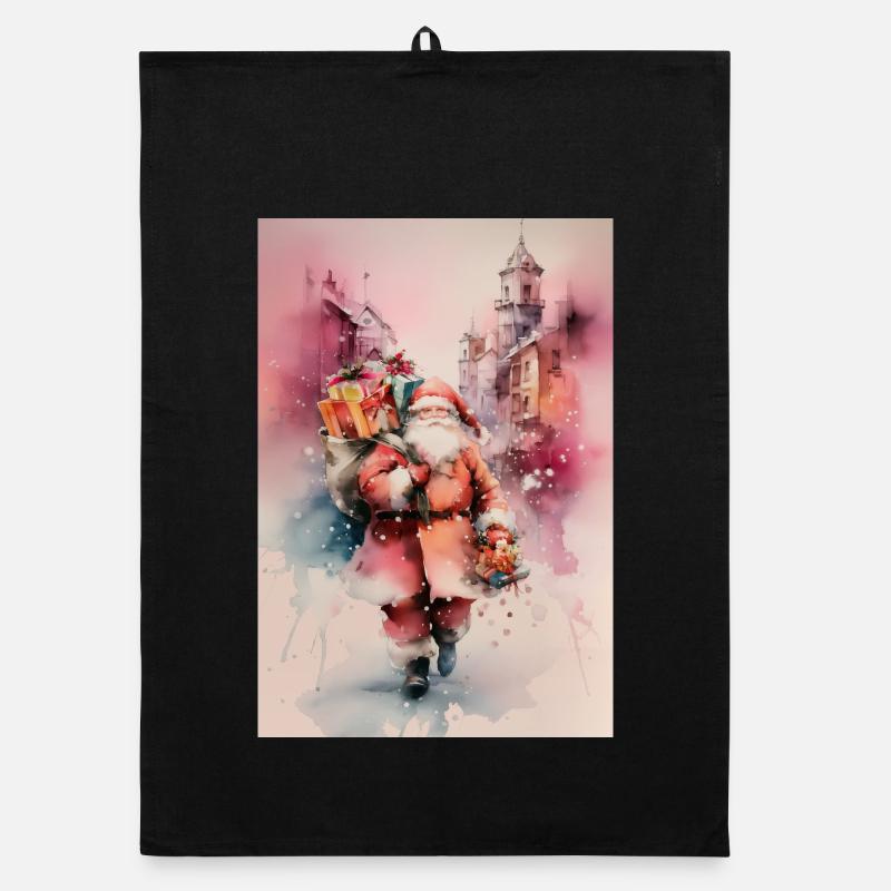 Städtischer Aquarell-Weihnachtsmann und Geschenke Organic Geschirrtuch