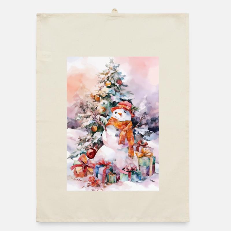 Schneemann-Aquarell Weihnachten Organic Geschirrtuch