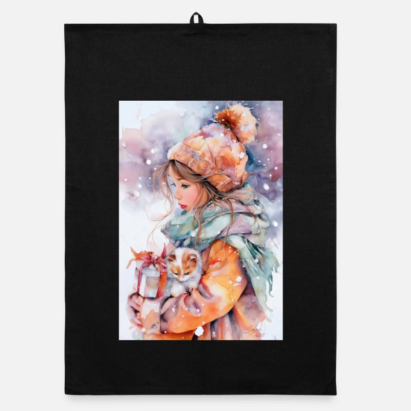 Watercolor Winter Whimsy Organic dish towel