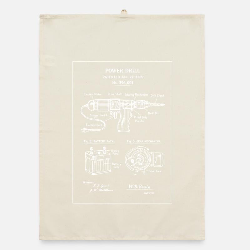 Power Drill Blueprint Sketch Organic dish towel