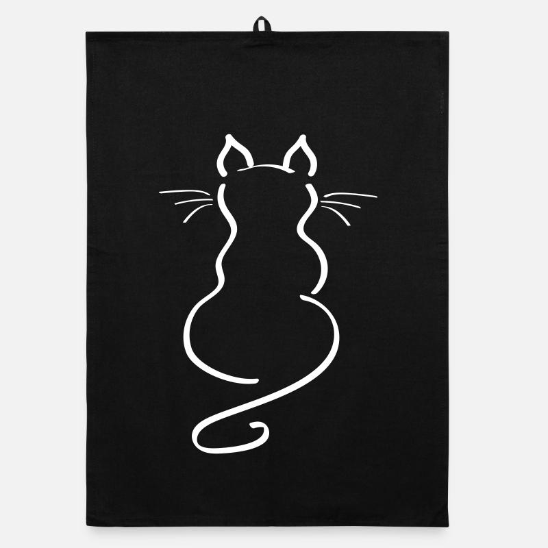 Cat Minimalist Line Back Plain Thick Organic dish towel