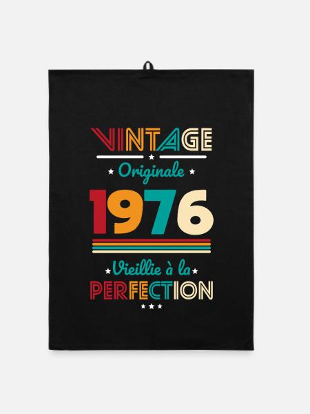 1976 – Vintage – Aged to perfection - Organic dish towel - black - Front