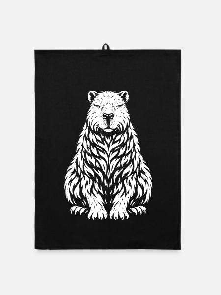 Capybara tribal – Motif d’animaux sauvages mignons - Torchon bio - noir - Devant