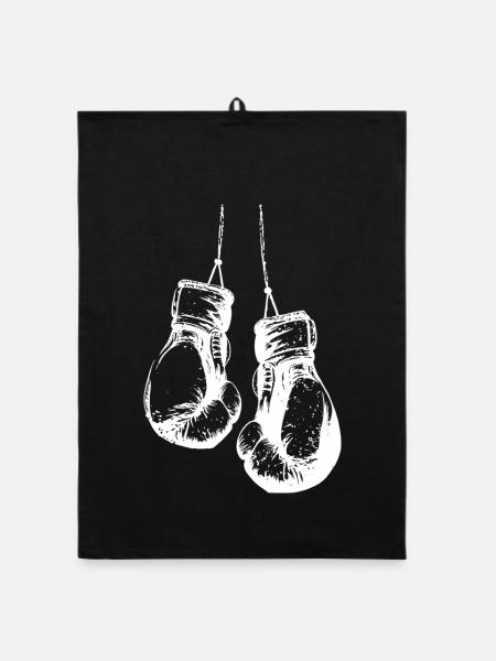 Boxhandschuhe in weiss Design Boxclub Boxer - Organic Geschirrtuch - Schwarz - Vorne