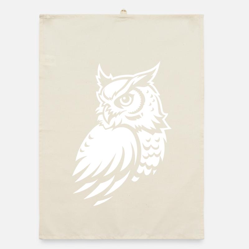 Wachsame Eule – Tattoo Silhouette Organic Geschirrtuch