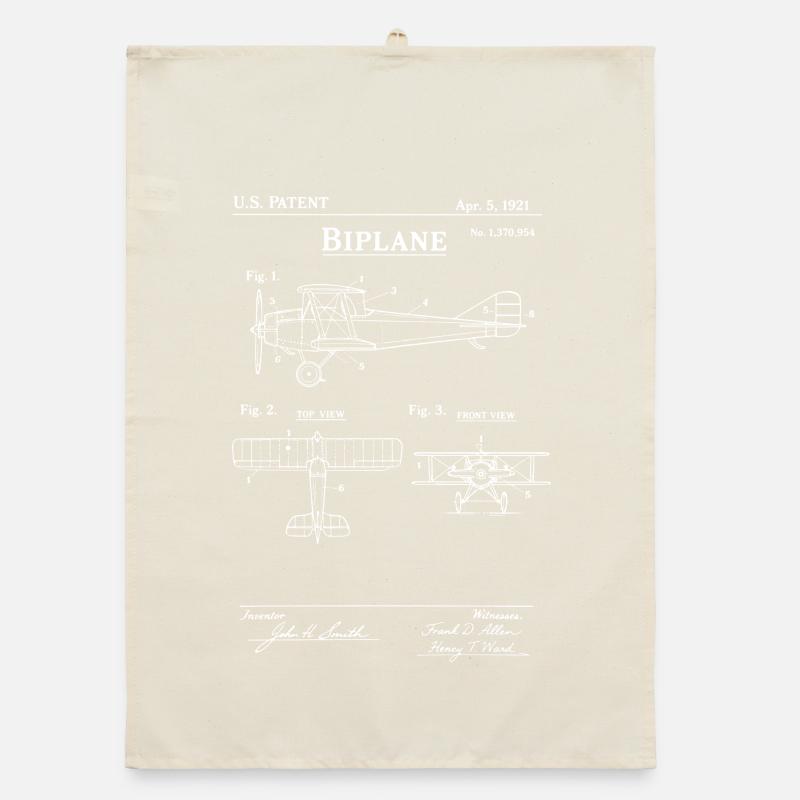 Biplane Blueprint Sketch Organic dish towel