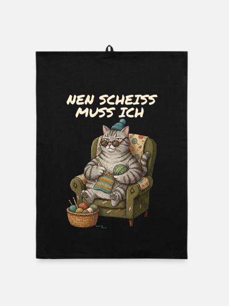 Lustiger Spruch Katzen Mama Häkeln - Organic Geschirrtuch - Schwarz - Vorne