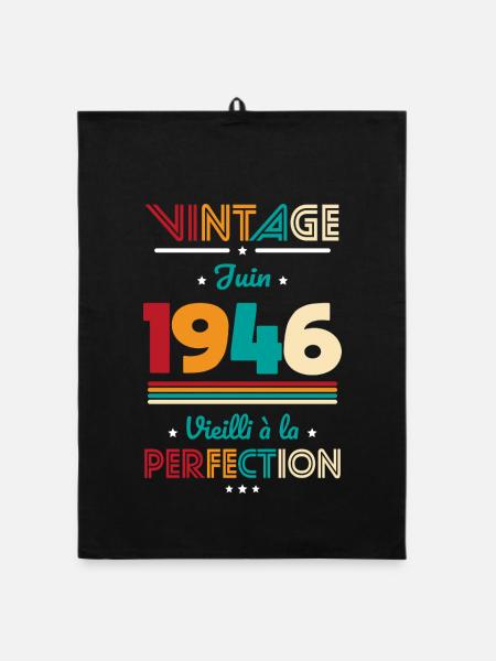 Anniversaire 80 ans - Vintage - Juin 1946 - Torchon bio - noir - Devant