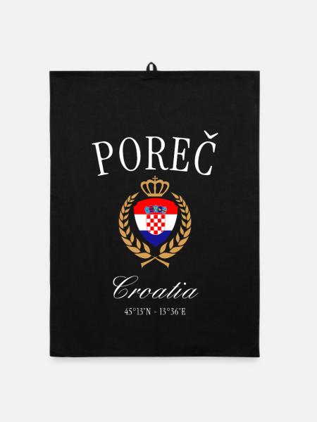 Couronne des armoiries Croatie de Poreč – Souvenir de voyage - Torchon bio - noir - Devant