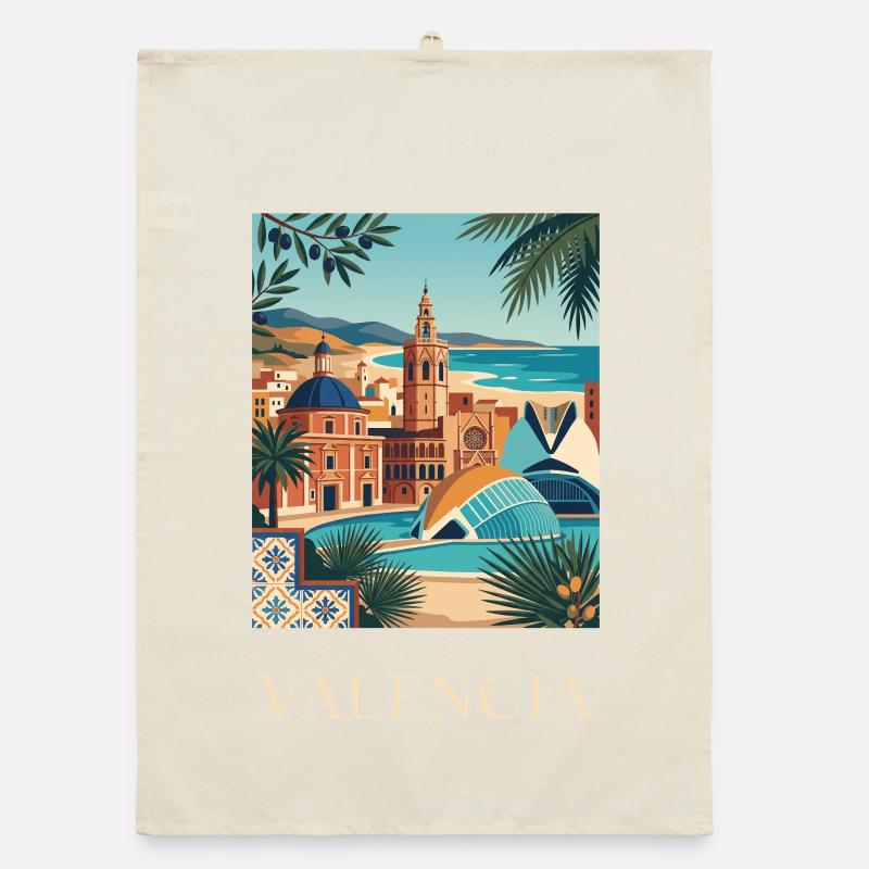 Valencia Coastal Architecture Spain Travel Poster Organic dish towel